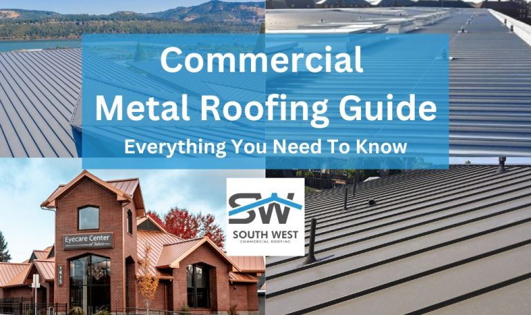 commercial metal roofing guide featured image with title and different commercial metal roofs